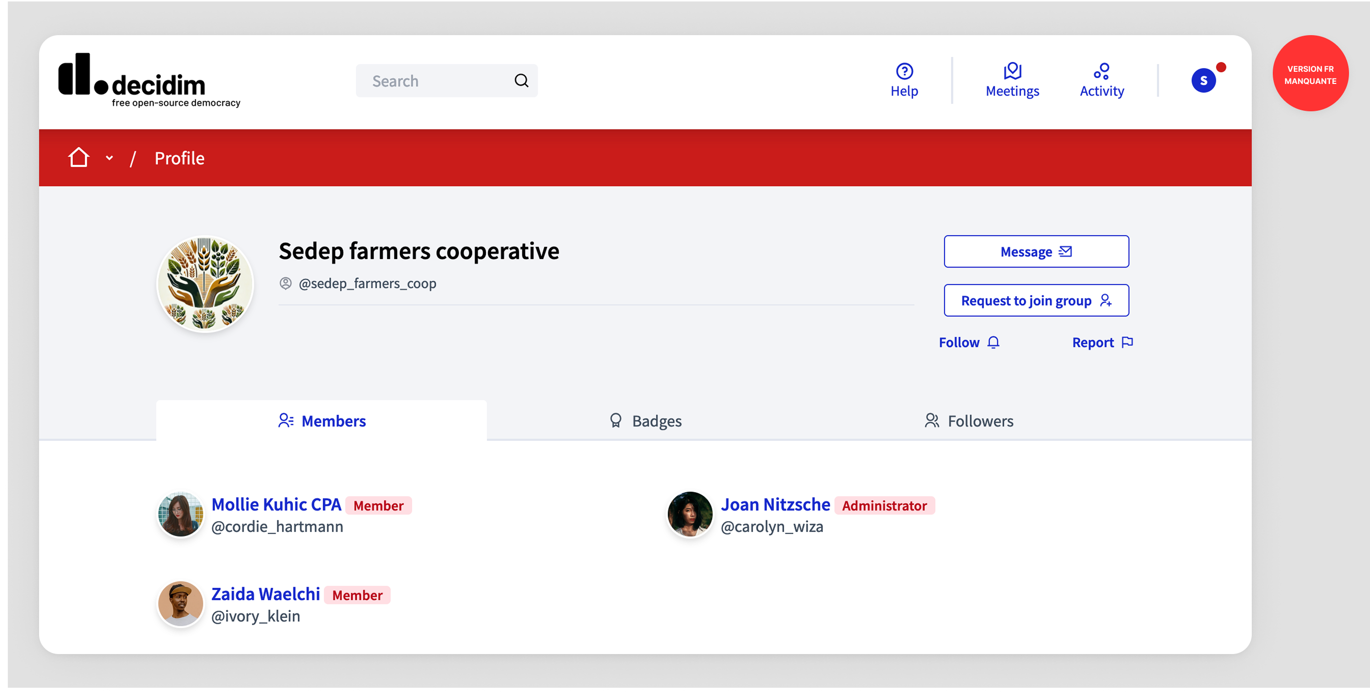 Frontend: show a user group
