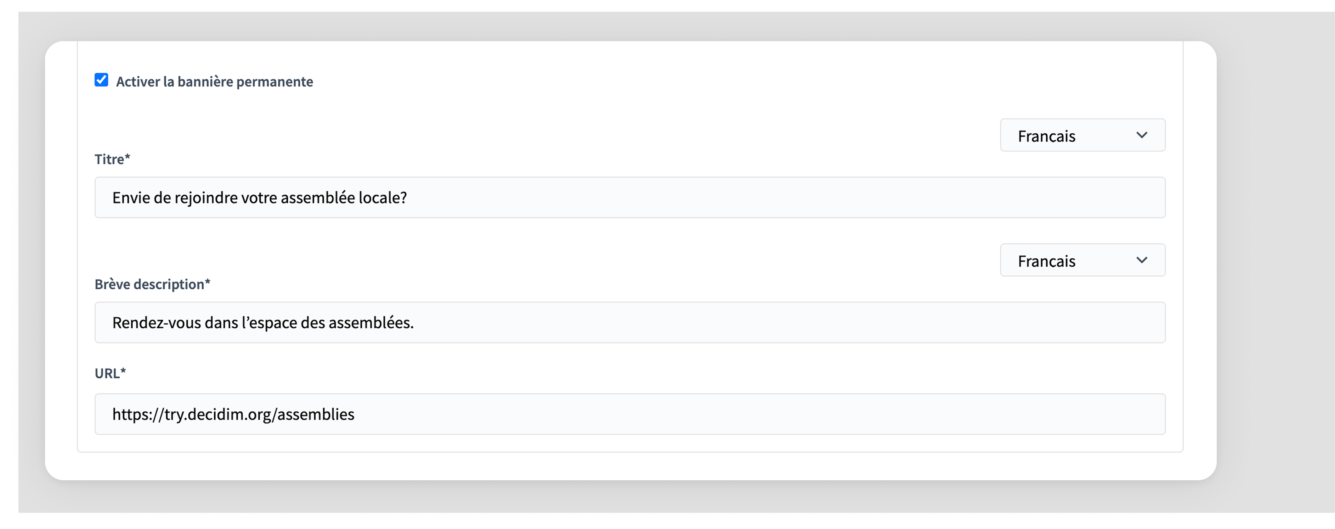 Decidim Admin Appearance edit omnipresent banner toggle