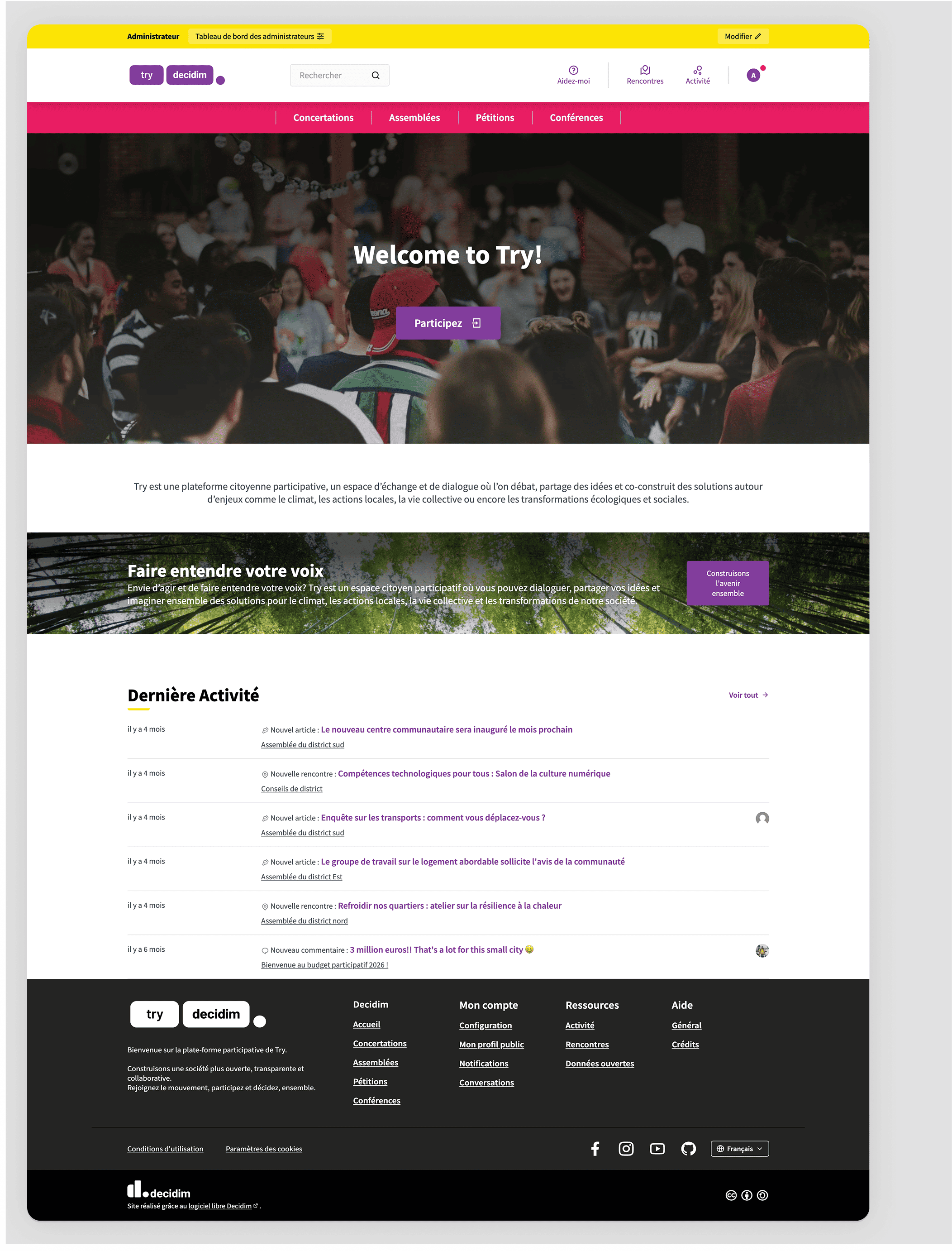 Homepage screenshot of beta.try.decidim.org