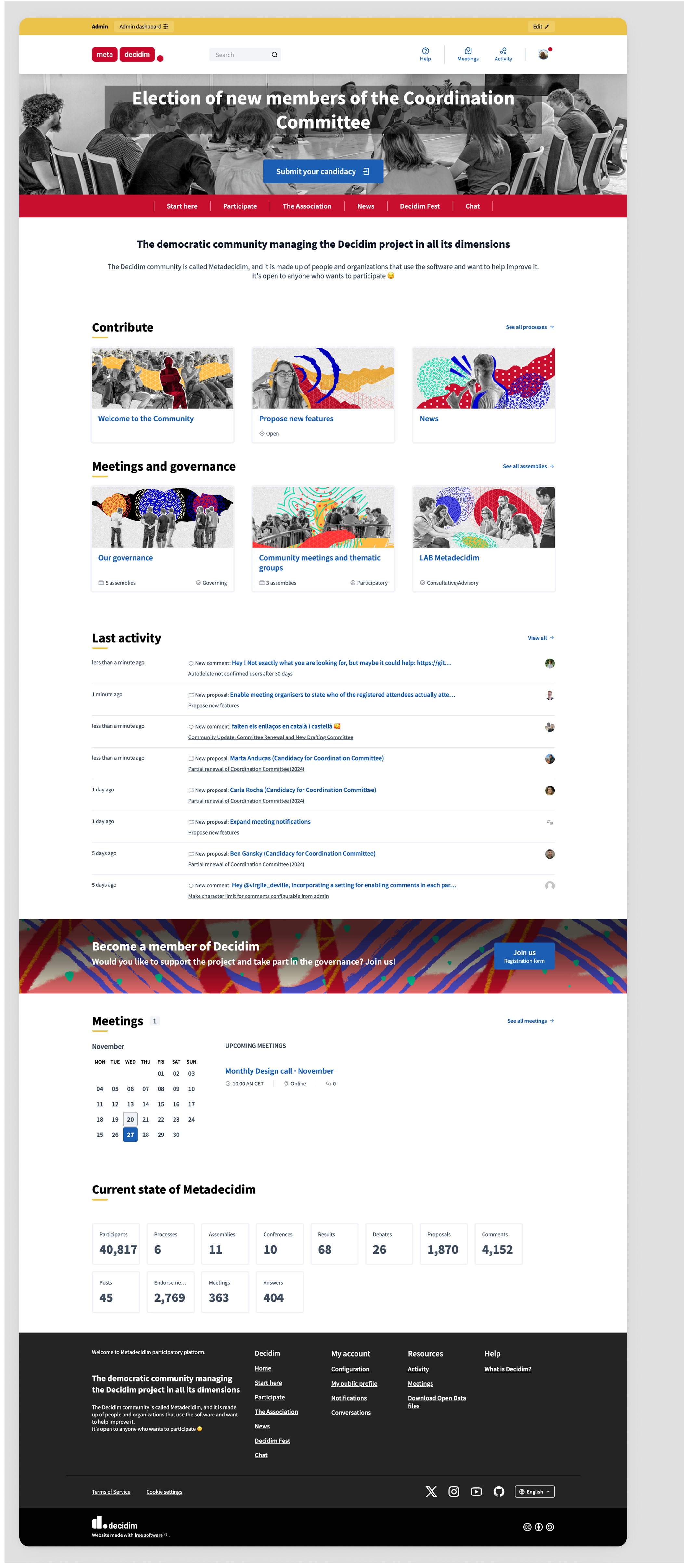 Homepage screenshot of meta.decidim.org