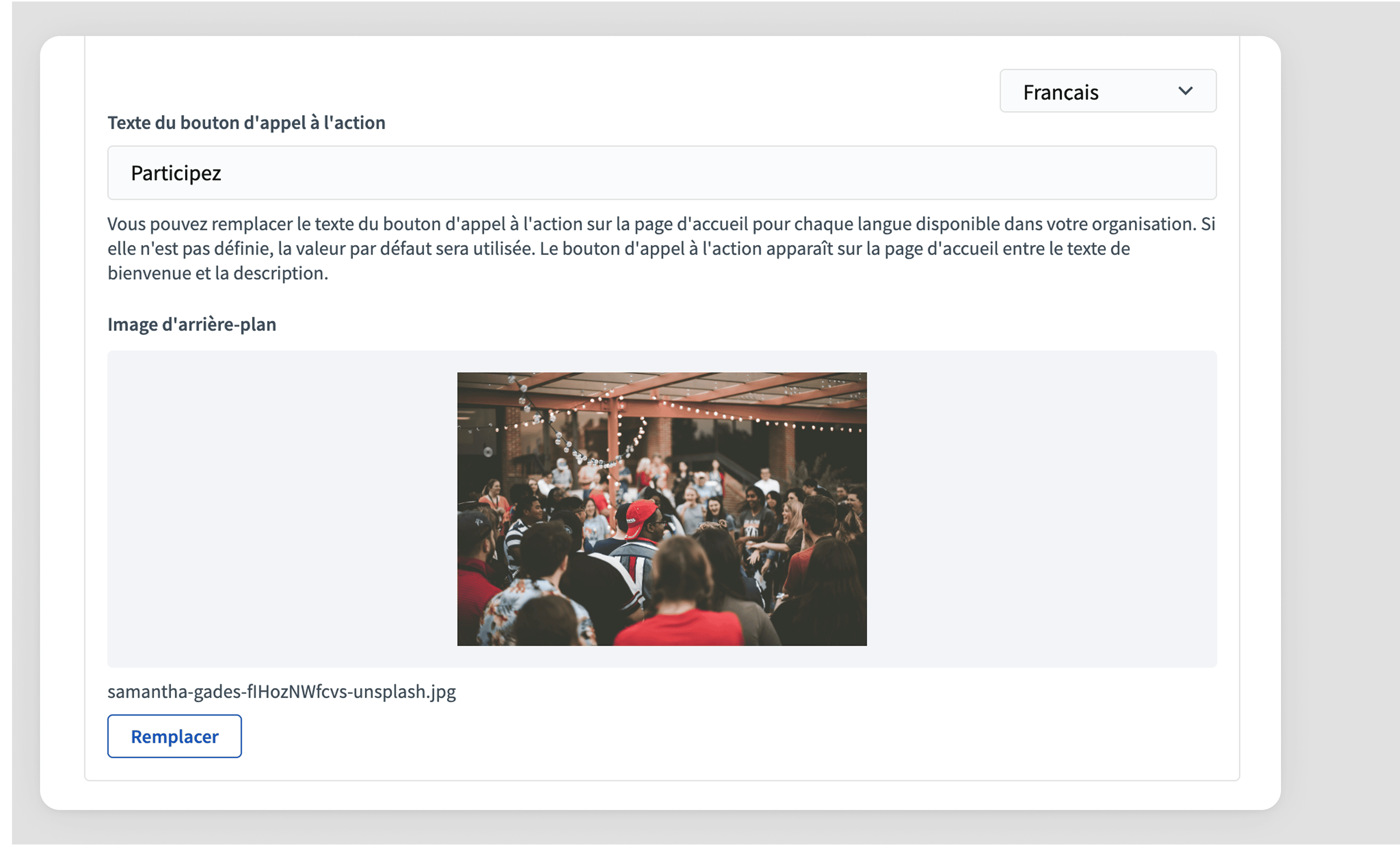 Hero image in Homepage backend content block