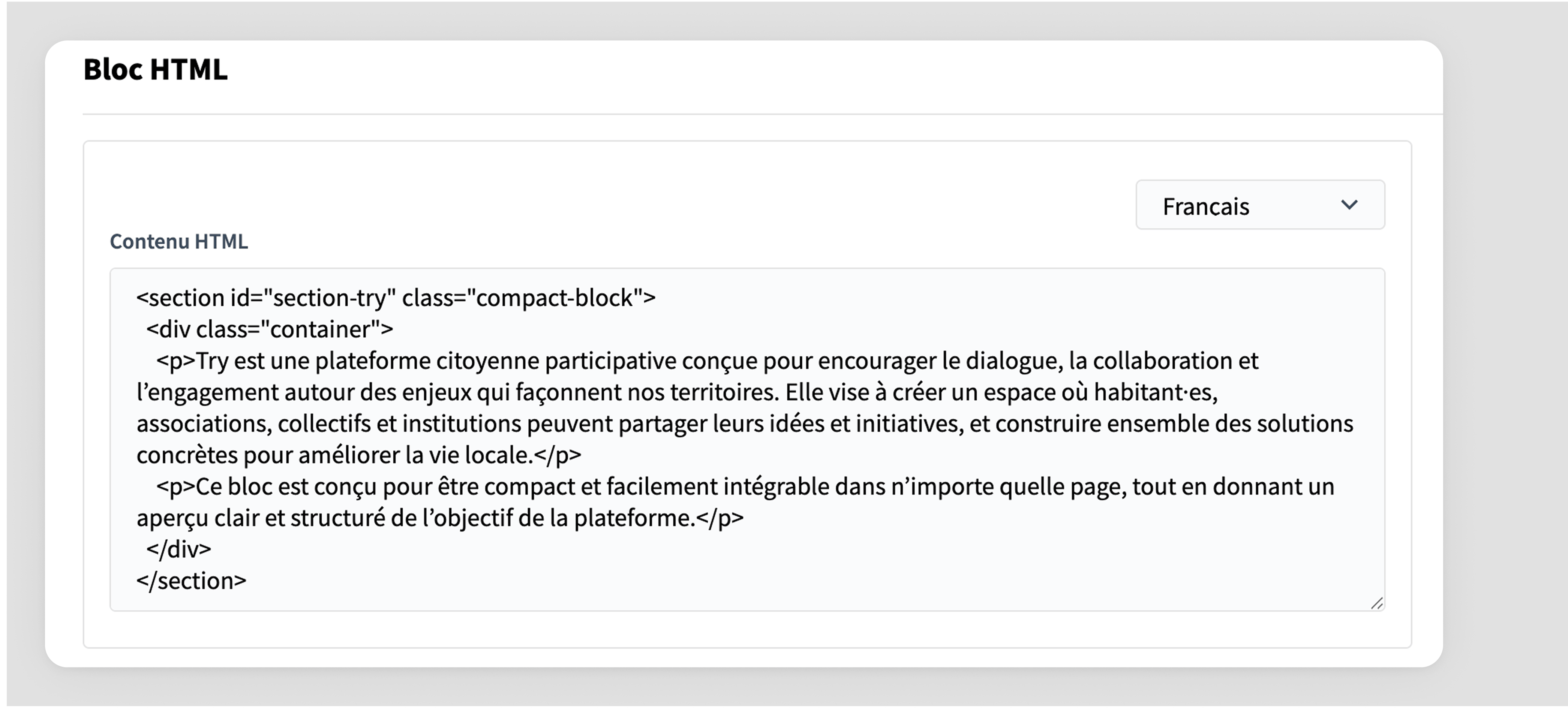HTML block in Homepage content block
