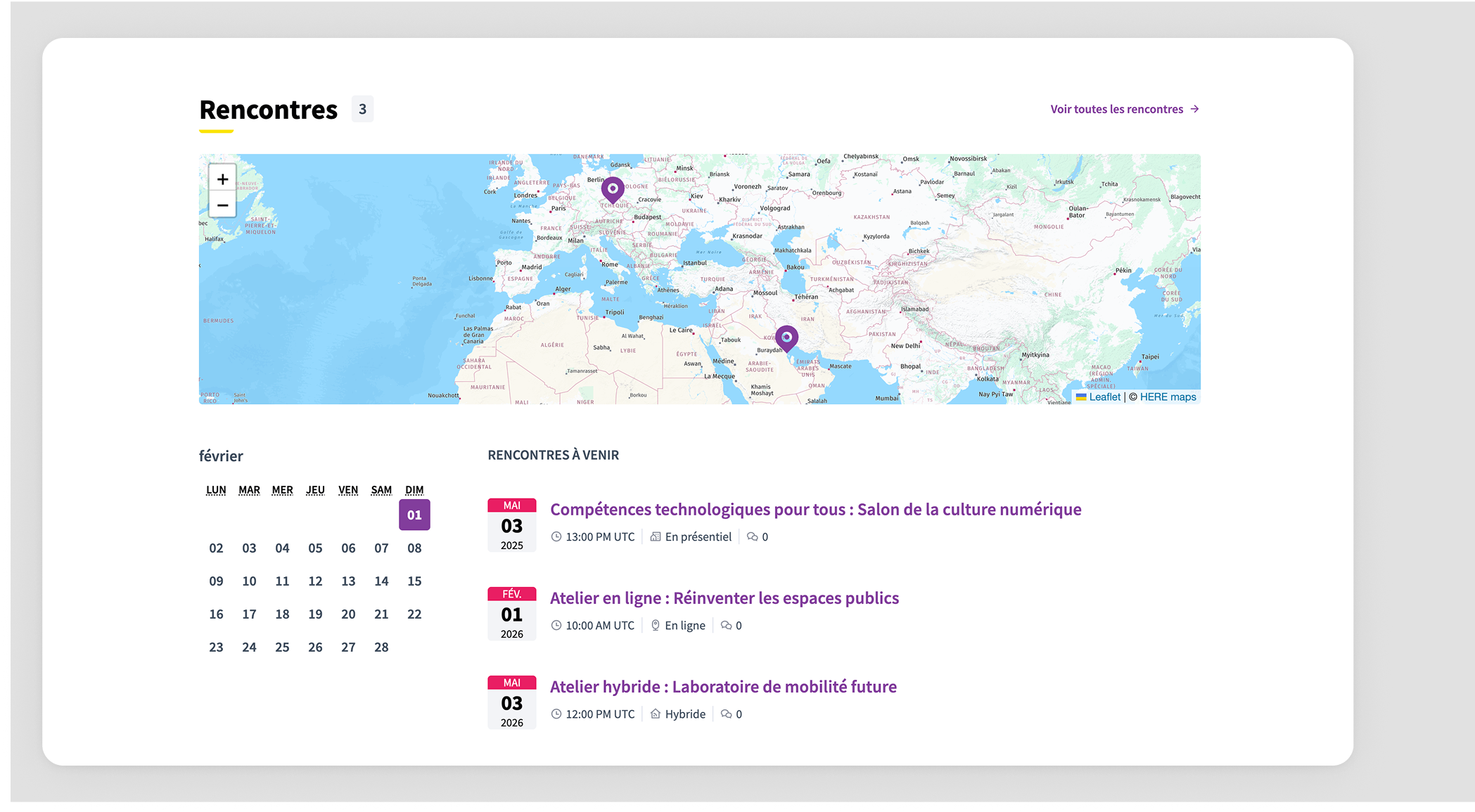 Upcoming meetings in Homepage content block