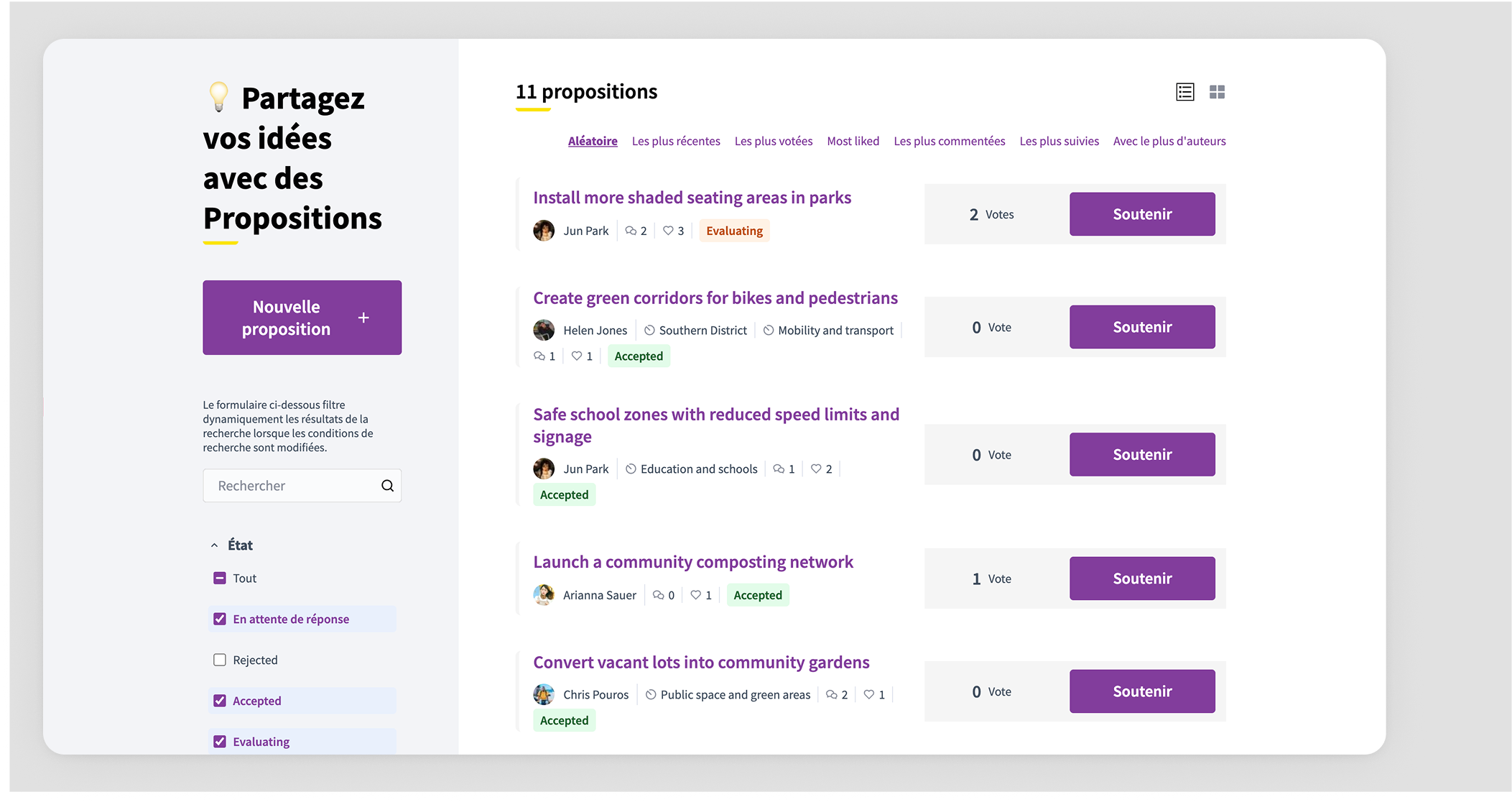 Filter categories in proposals
