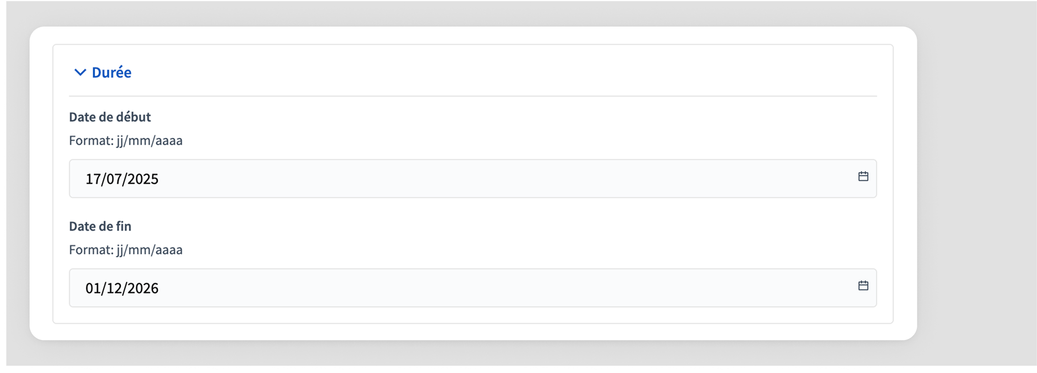 New conference form duration section