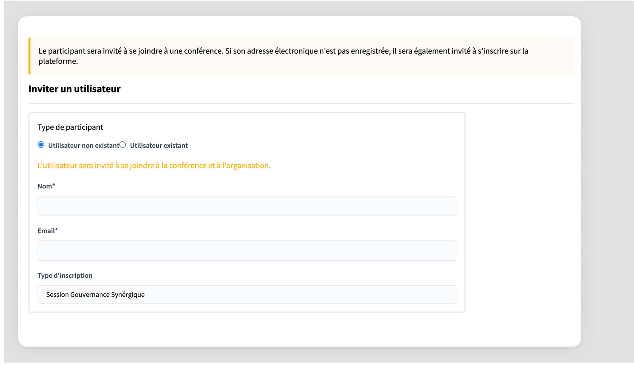 Invite a participant form
