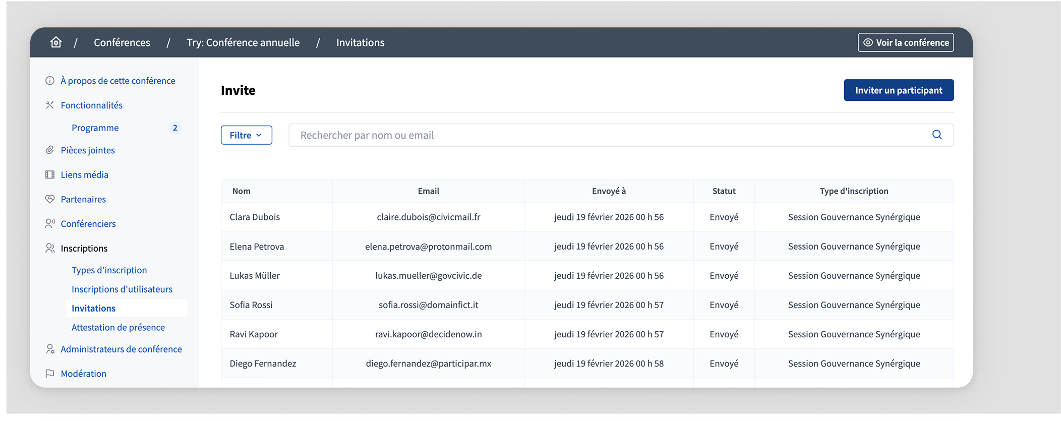 Conferences user invites in backend