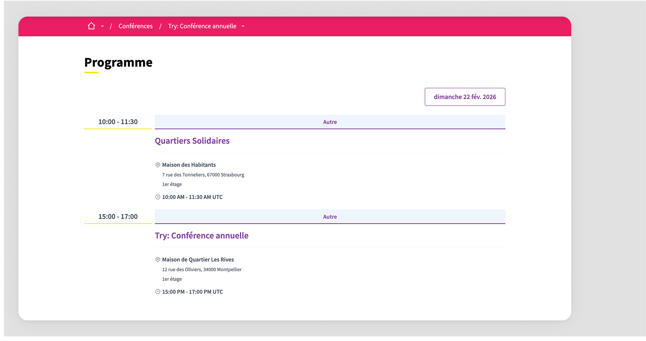 Conferences program frontend