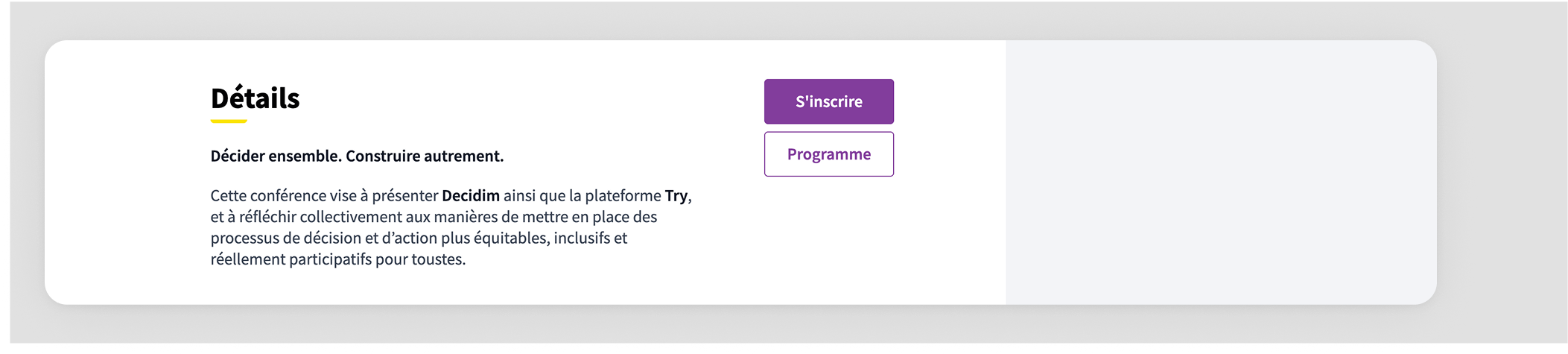 Registration button on landing page details