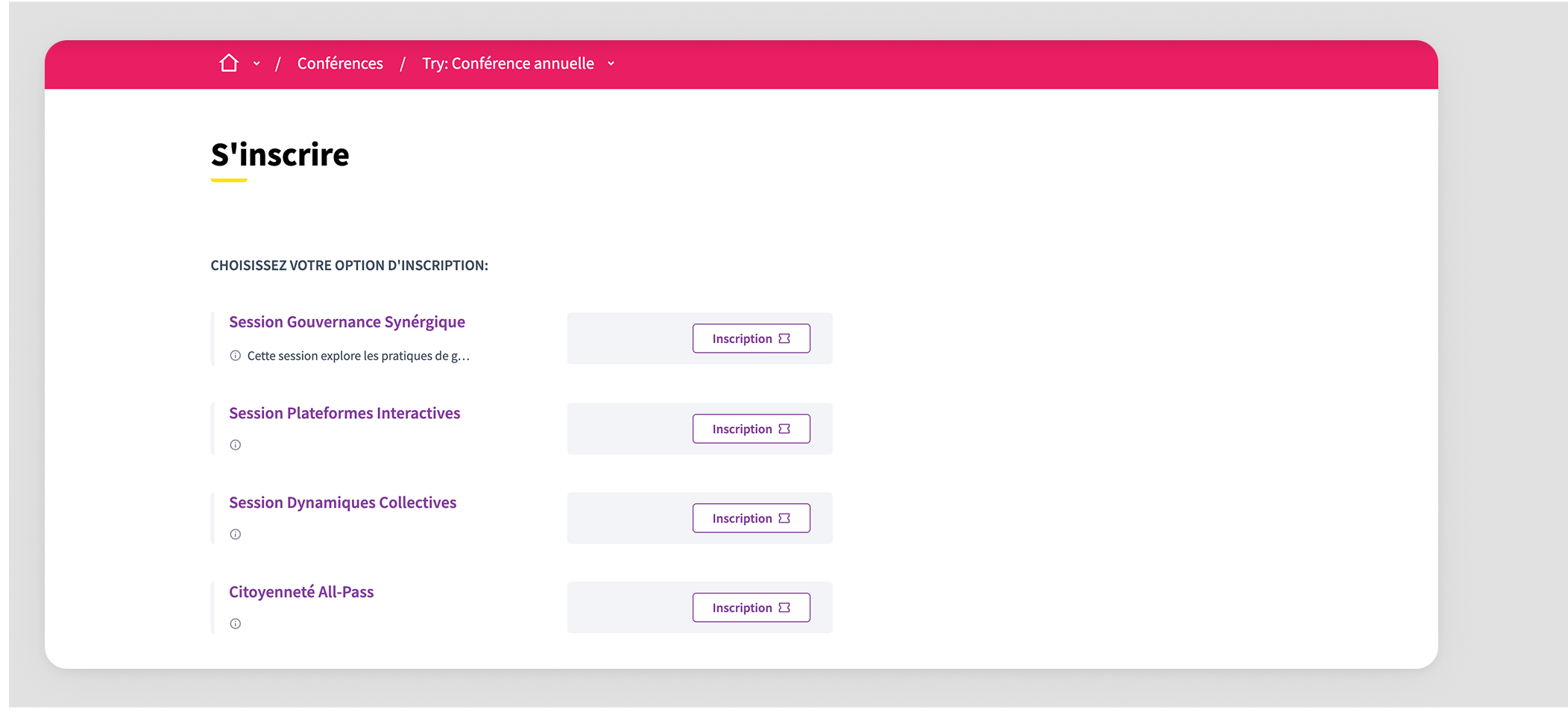 Select registration type with user account