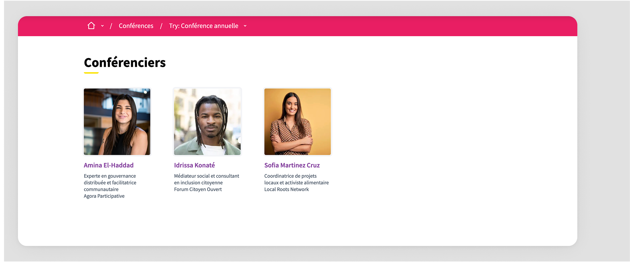 Conferences speakers frontend