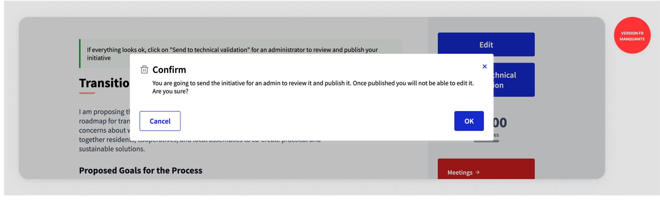 Send initiative to technical validation