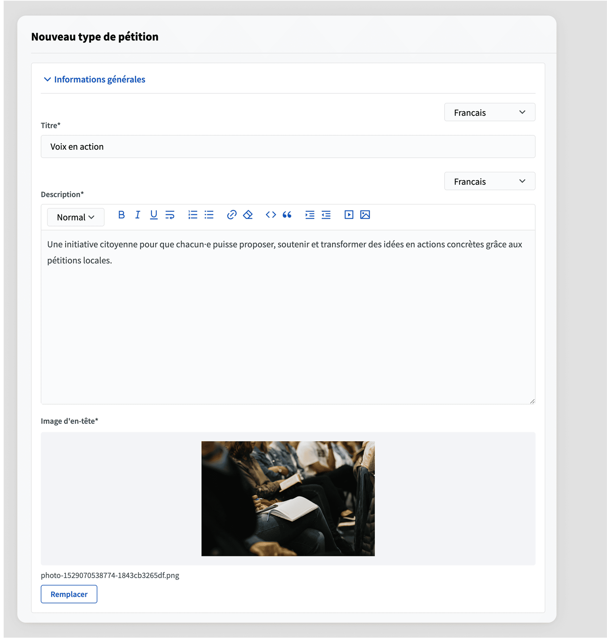 Initiative type form general information