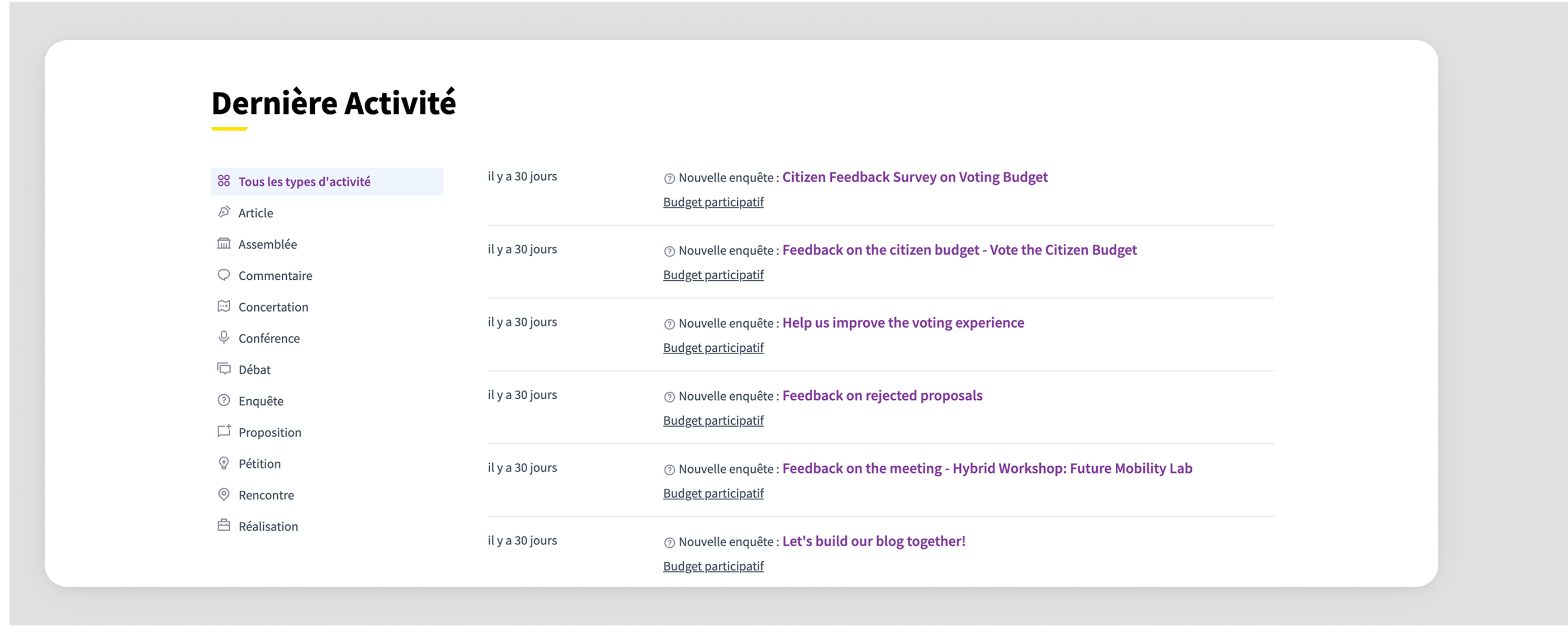Landing page content Last activity content block