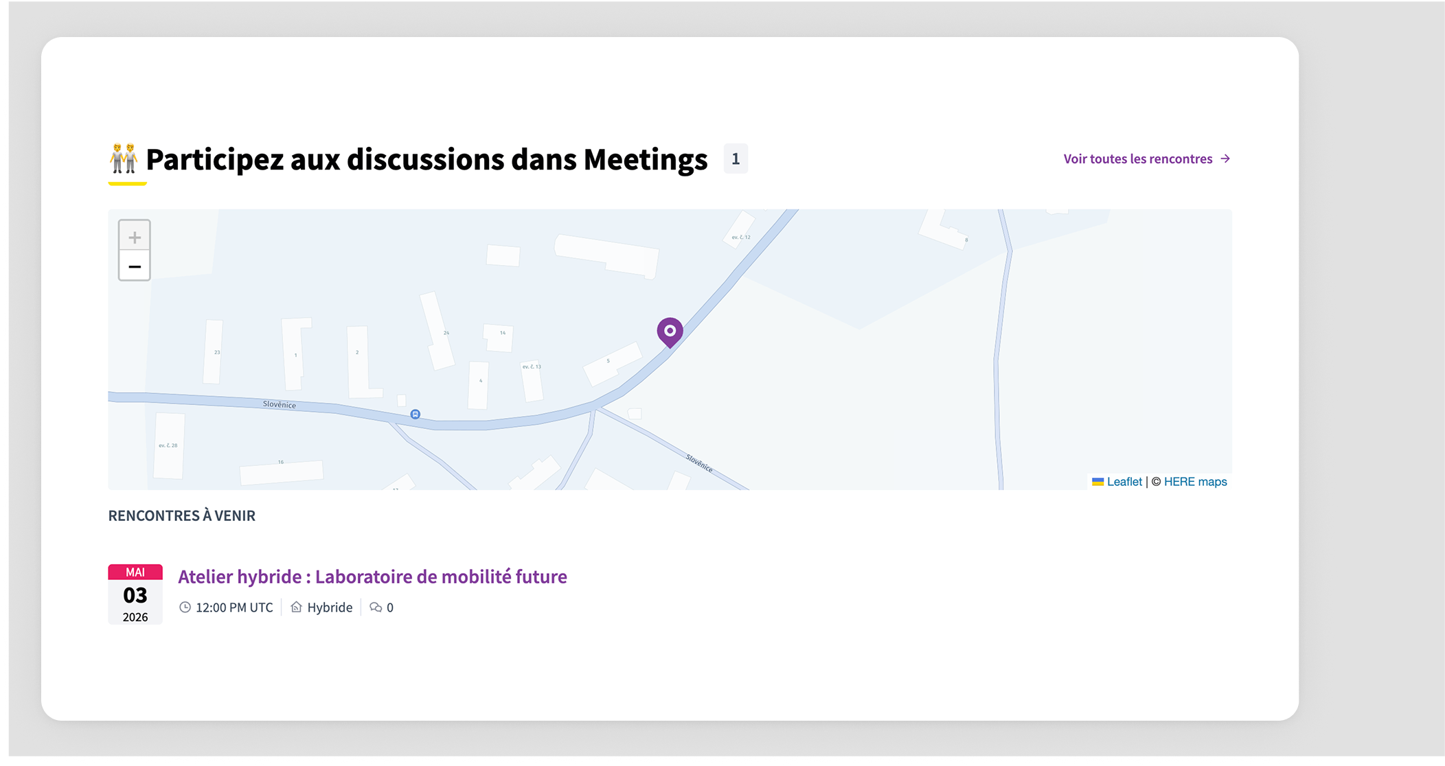 Landing page content meetings content block