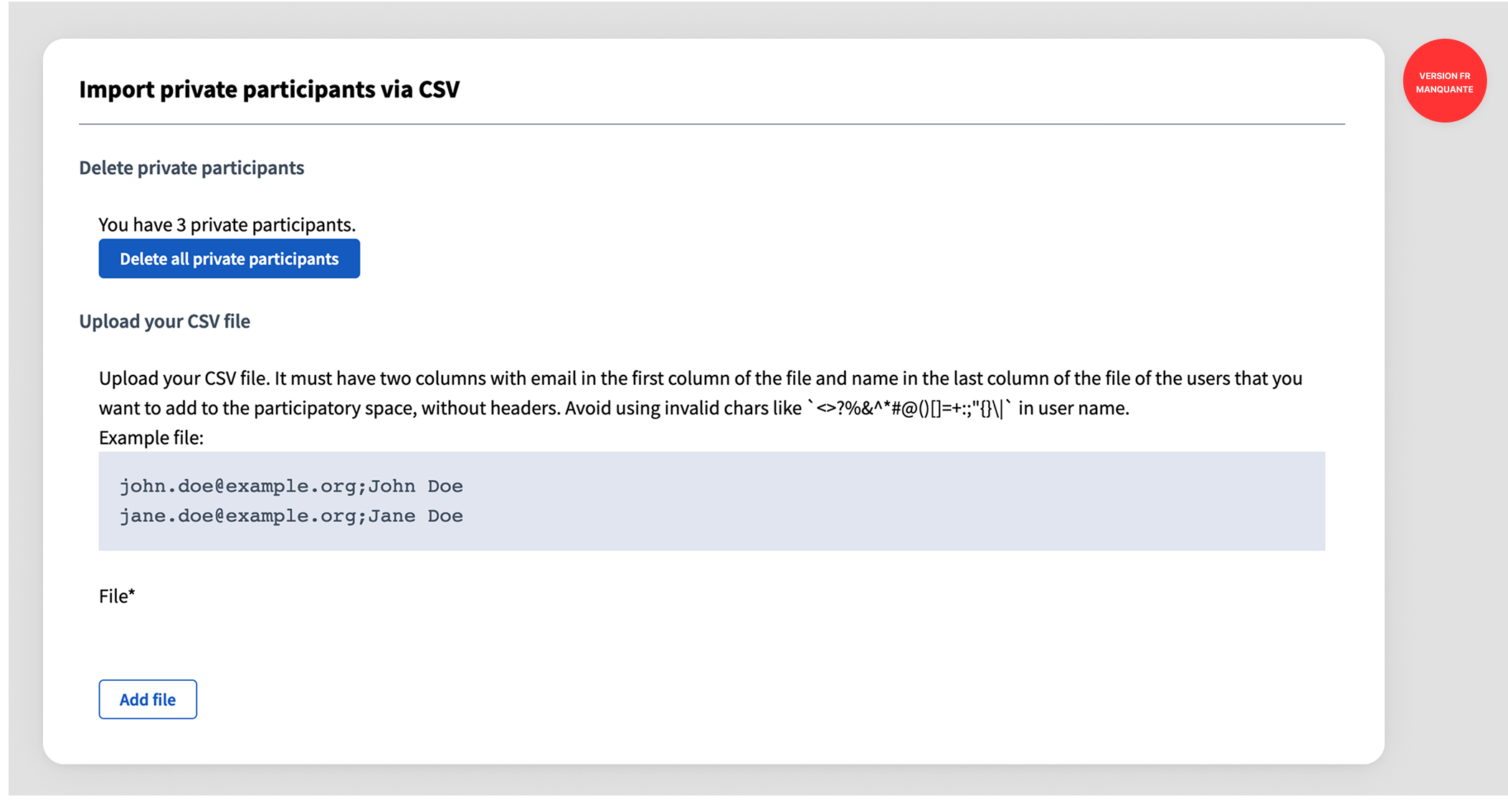 Import private participants via CSV