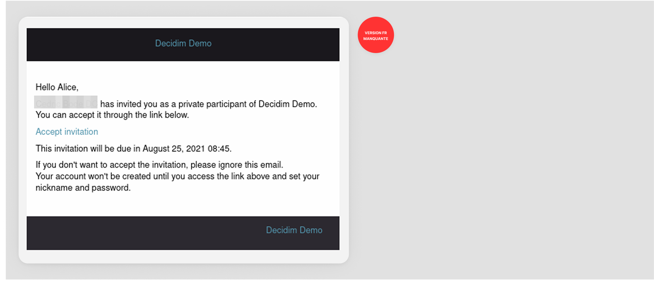 Email invitation of a private participant