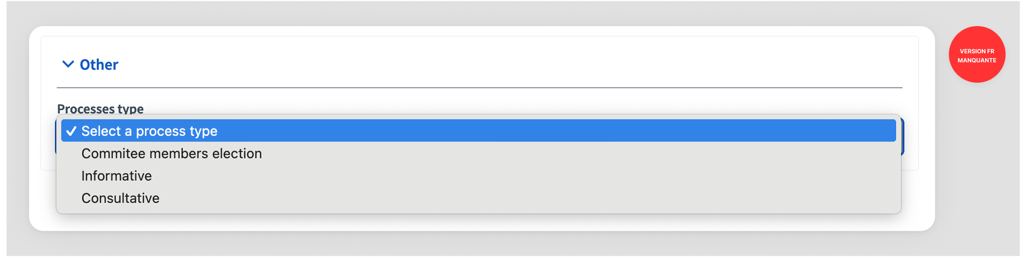Choose a process type when editing a process