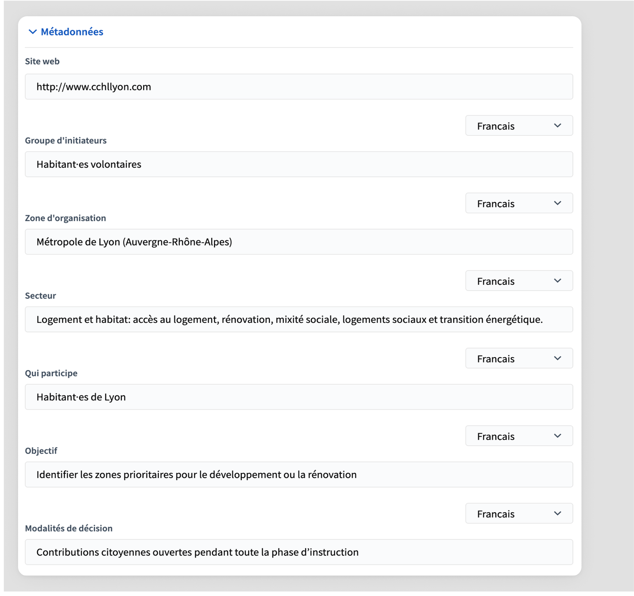 Participatory process groups creation form metadata