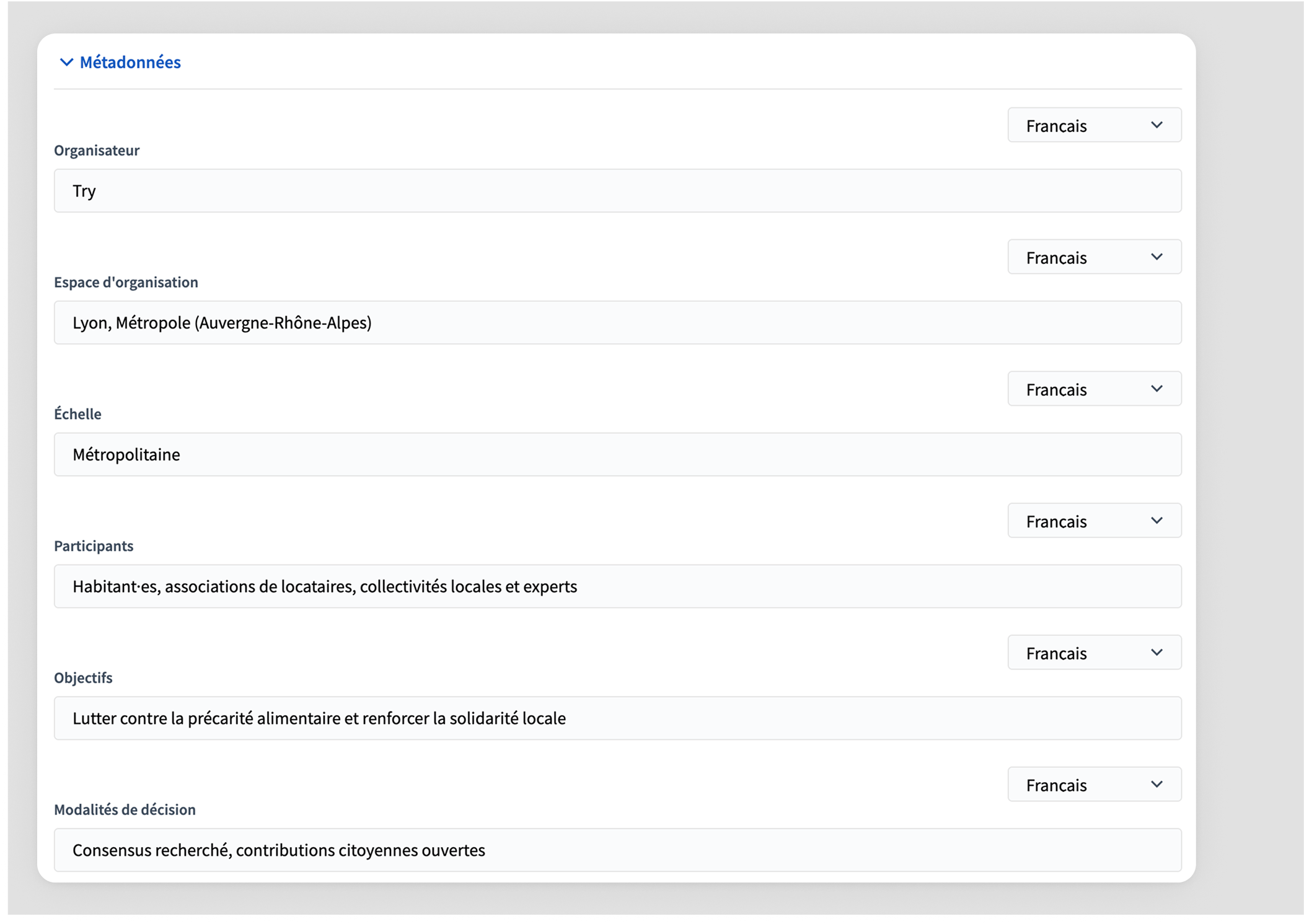 New participatory process form metadata section