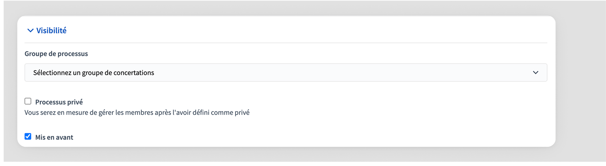 New participatory process form visibility section