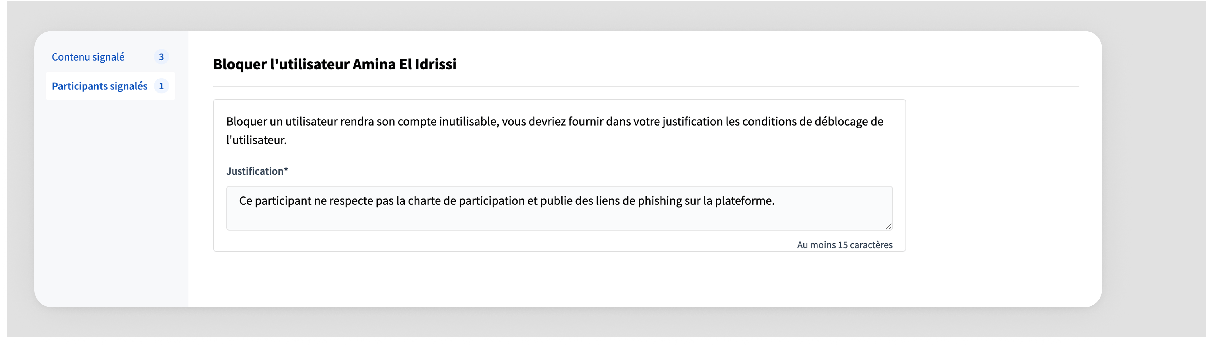Backend: choose template when blocking user