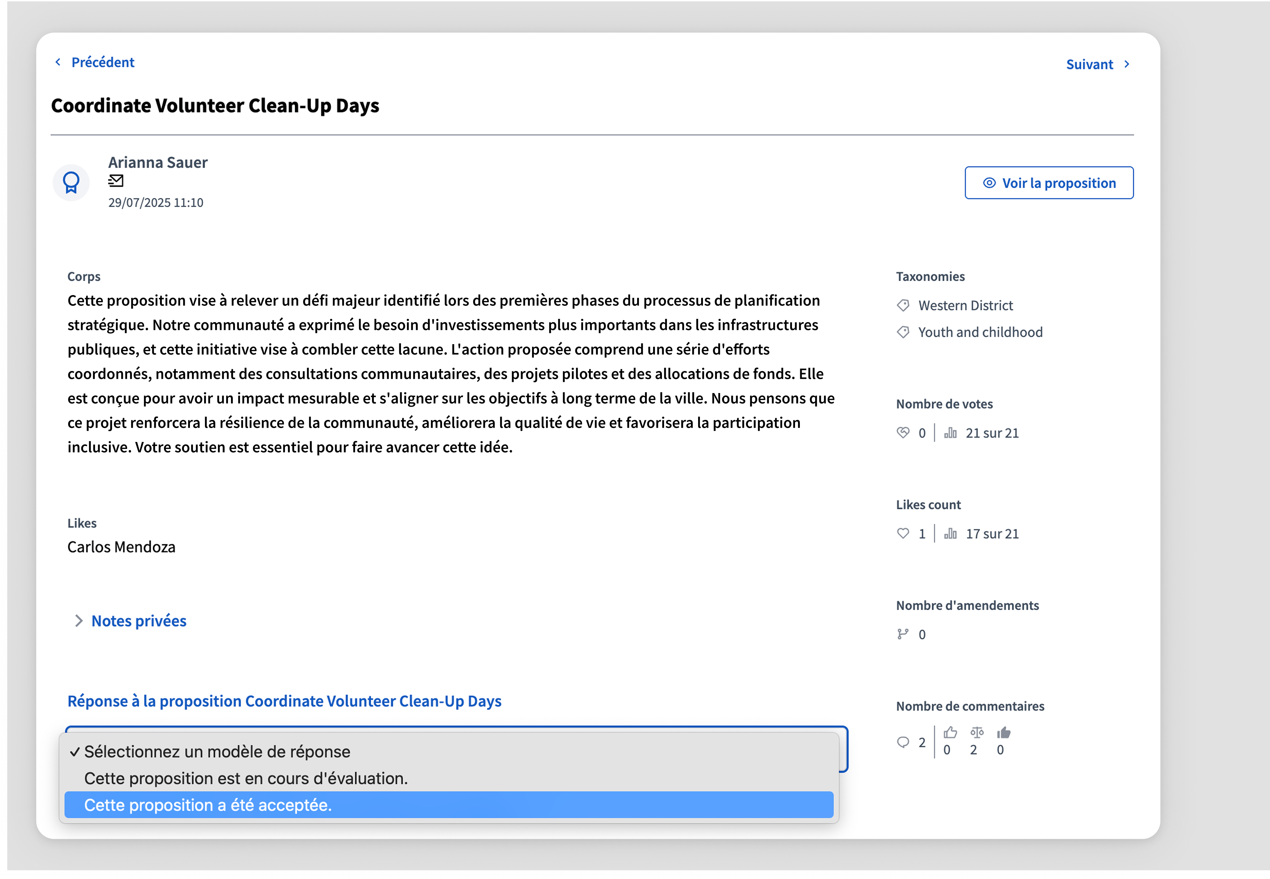 Backend: choose template when answering proposal