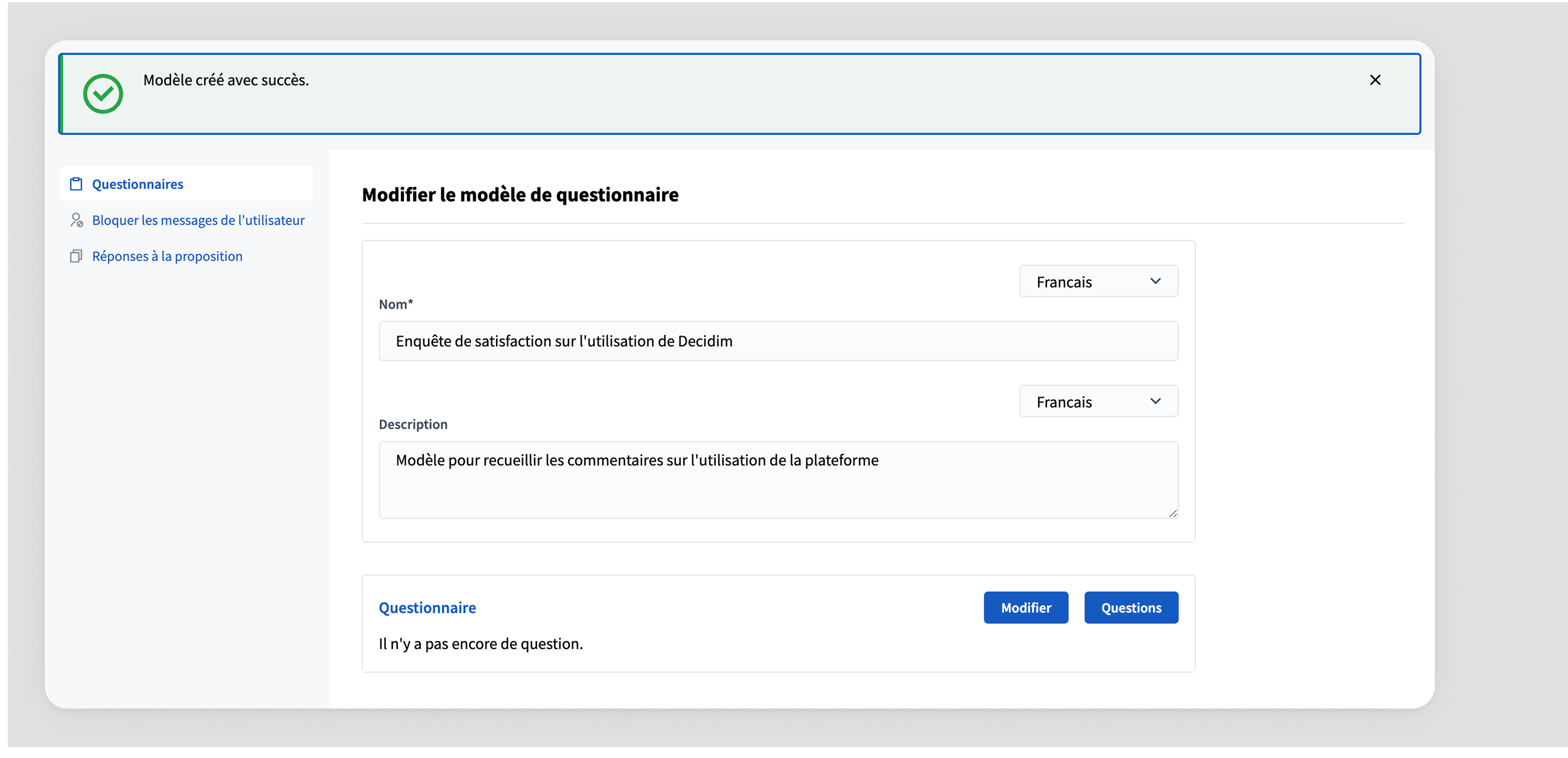 Backend: new survey template form