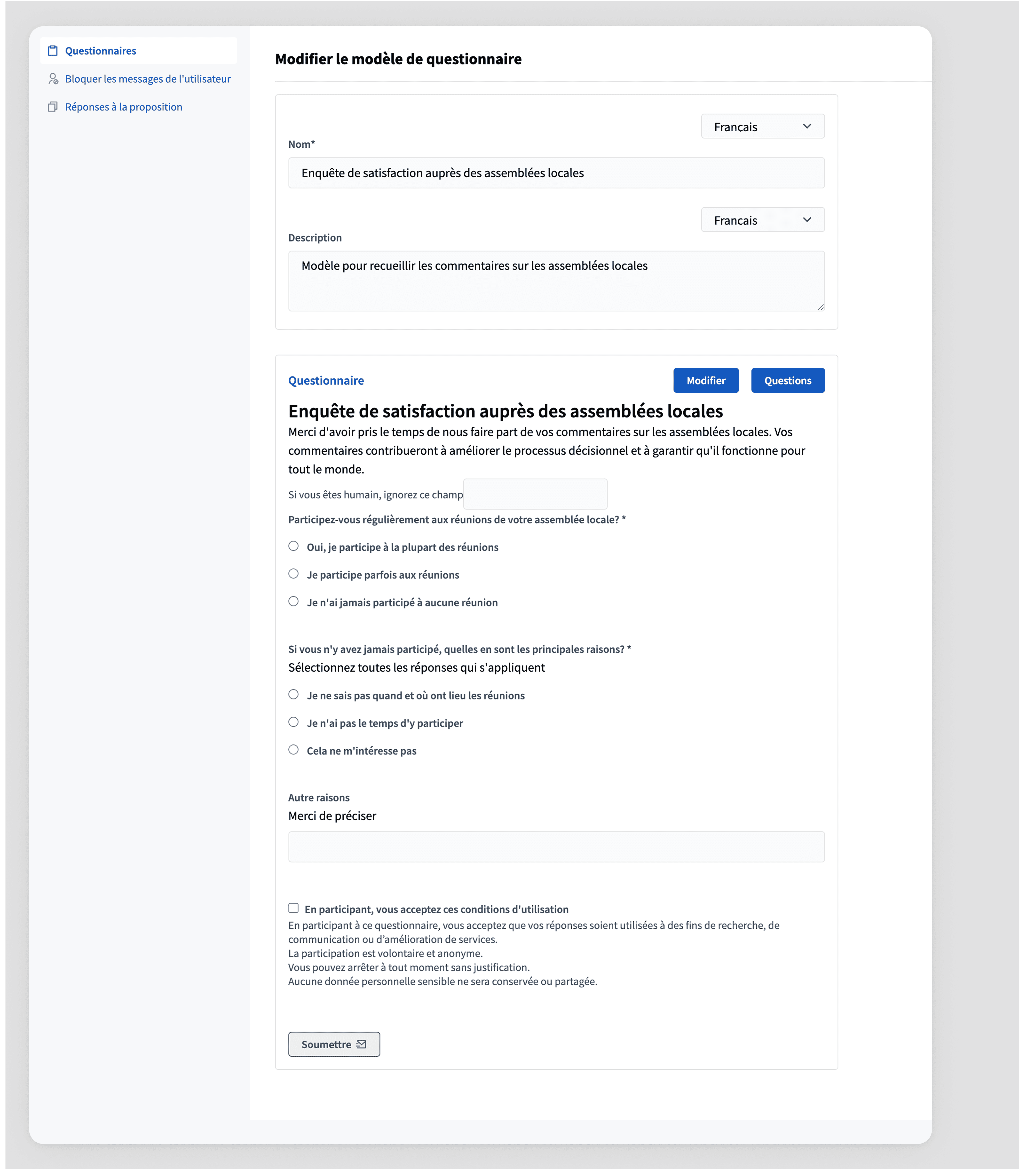 Backend: new survey template preview