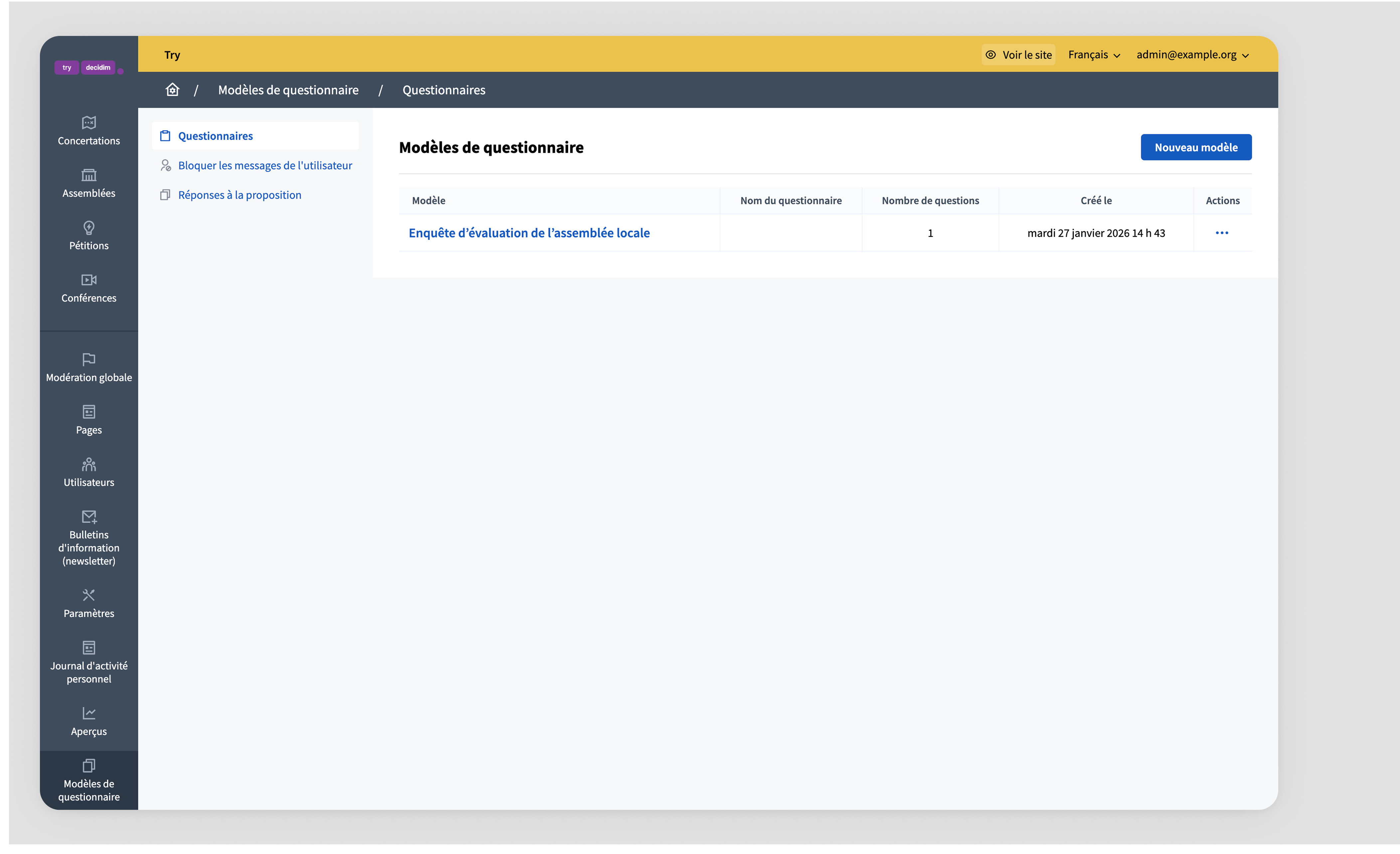 Backend: templates panel